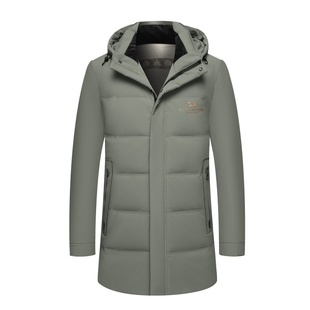 皮尔卡丹中青年男羽绒服2025新款中长款加厚保暖连帽商务修身外套