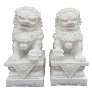 石狮子一对看门仿汉白玉石雕家用中式现代装饰小摆件精品新款包邮