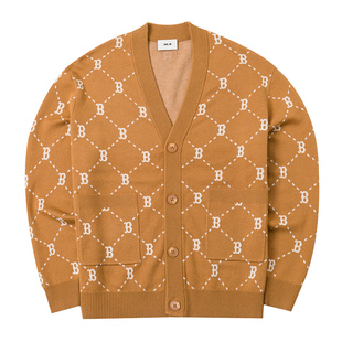 MLB针织衫男女NY钻石老花情侣学院风休闲开衫针织外套3AKCM0144