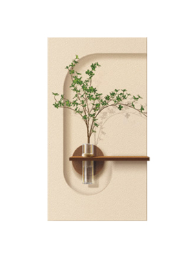 砂岩奶油风水培绿植玄关新款挂画
