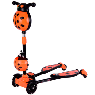 雷特牌儿童剪刀车蛙式滑板车宝宝双脚滑滑车男女四轮瓢虫音乐灯光