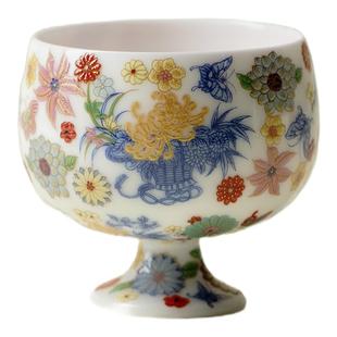 梵汝景德镇粉彩高足主人杯高颜值精致绘梦繁花茶杯高端陶瓷品茗杯