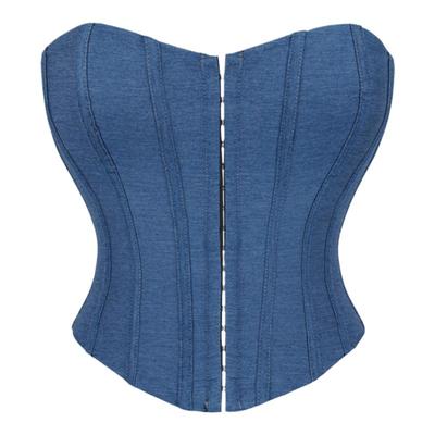 新款蓝色牛仔抹胸宫廷上衣