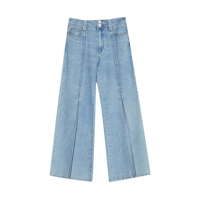 谜底开叉牛仔裤女2022夏季新款高腰显瘦阔腿微喇叭裤子222MK0515