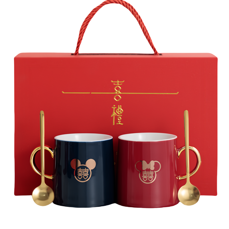中式喜庆陶瓷情侣对杯套装