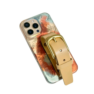 浅金高级晕染植糅牛皮iphone17Promax经典铜扣腕带手机壳苹果16/15系列高级配色保护套手机保护壳