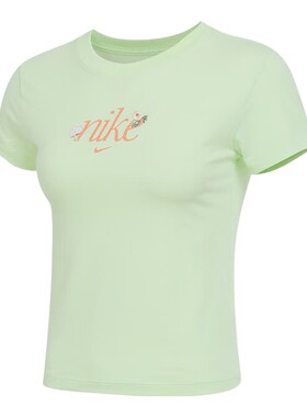 NIKE耐克女修身圆领刺绣运动T恤
