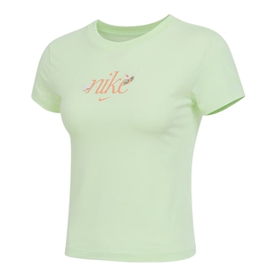 NIKE耐克夏新女修身圆领刺绣透气运动T恤短袖针织衫 HF9723-360