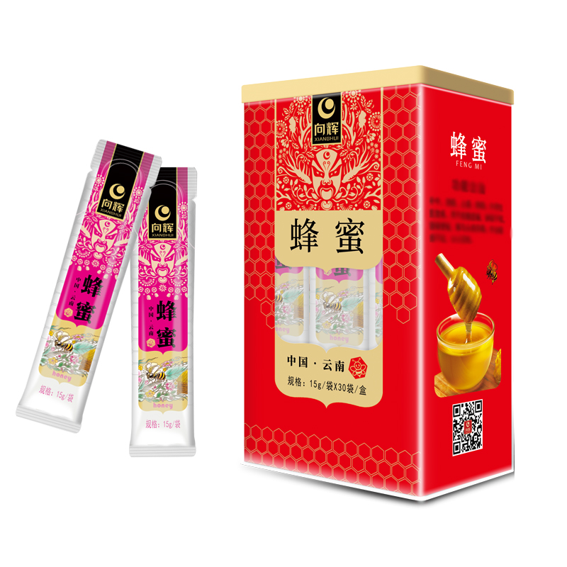 向辉蜂蜜15g×30袋正品官方旗舰店云南成熟百花蜜结晶原蜜小袋装