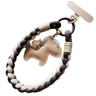 2026年马上有钱棉质新年红色四股编织短款手机挂绳可手提防丢手腕皮质挂件腕带夹片挂饰彩色壳绳子包挂户外女