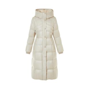 朗姿/LIME莱茵法式优雅蓝狐毛领鹅绒羽绒服御寒香槟米色长款女