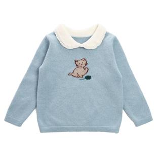 MOLIULIU女童纯羊绒衫儿童洋气娃娃领山羊绒秋冬宝宝套头毛衣开衫