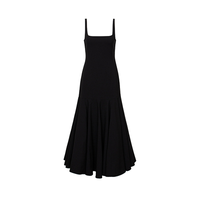 TOP家 优雅具象化 法式复古优雅小黑裙 方领细肩带修身大摆连衣裙