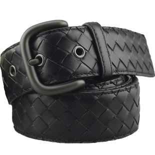 进口头层小牛皮编织皮带男士针扣情侣休闲腰带男女式真皮皮带bv68