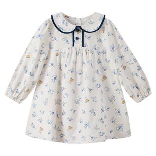 PawinPaw卡通小熊童装25年秋季新款女宝宝A字版纯棉小碎花连衣裙