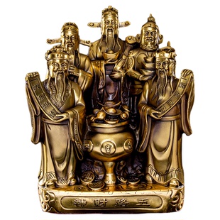 文武财神赵公明財神铜財神爷佛像黄铜五路財神聚宝盆财神桌面摆件