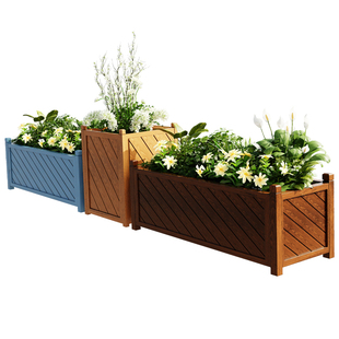 户外庭院方形实木碳化花盆家用大号种菜专用箱阳台花箱屋顶种植箱