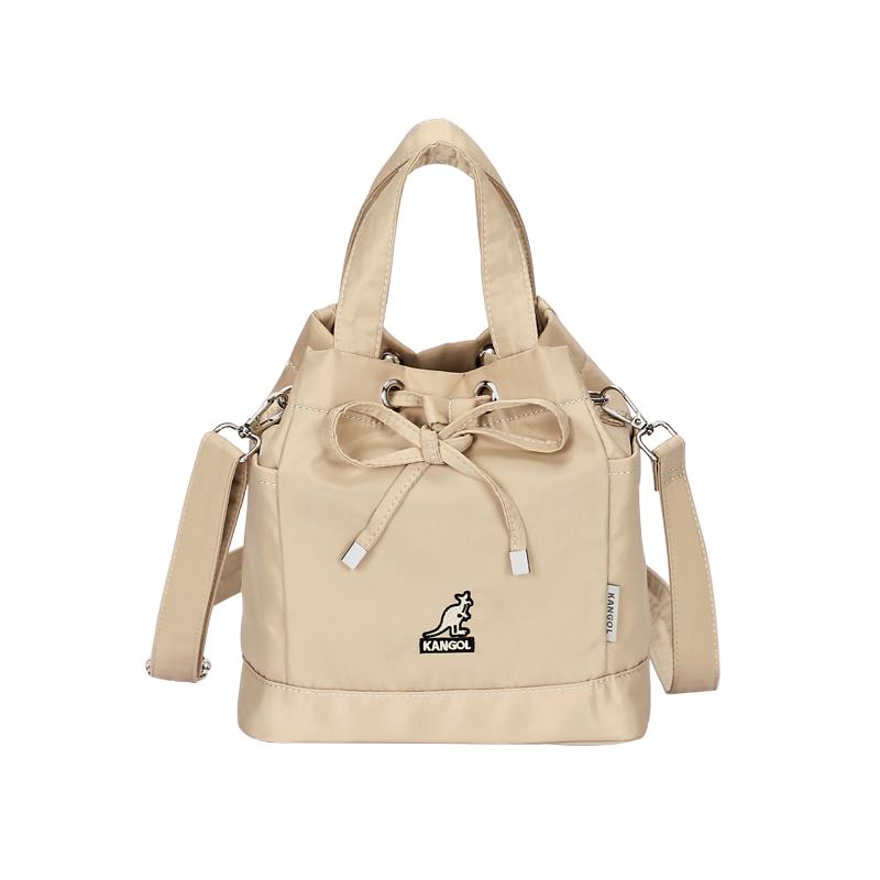 KANGOL抽绳水桶包女新款时尚单肩斜挎手提包韩系高级感小众圆筒包
