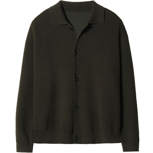 轻量超细美丽奴羊毛兔绒针织开衫男士老钱风高端宽松翻领毛衣男款