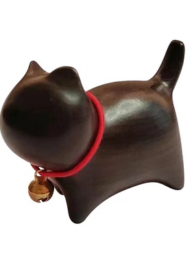 檀木小猫咪摆件可爱卡通桌面
