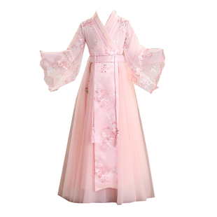 女童中国风超仙古风汉服儿童古装粉色唐装公主裙2026新款女孩春装