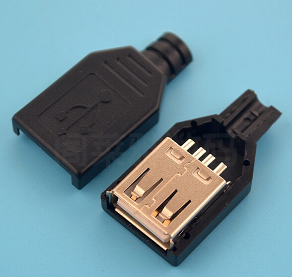 A母三件套DIY USB-AF插座卡盒式带塑料外壳焊线式母头一份50个
