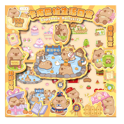 手账贴纸套装100张不重复儿童贴纸小图案女孩卡通贴纸咕卡粘贴贴画水杯粘贴手机壳造景贴纸PET可爱手账素材贴