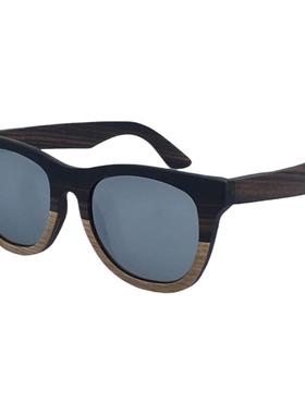 墨镜百搭黑檀木银色偏光太阳镜