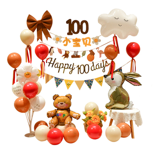 ins龙宝女宝百天布置背景墙100天纪念日家里百岁气球场景装饰套装