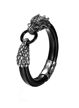 瑞红国潮复古纯银镶嵌墨玉手镯