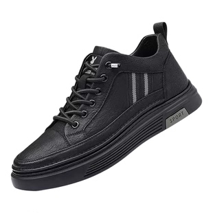 花花公子男鞋2026秋冬加绒休闲皮鞋男内增高运动真皮百搭潮流板鞋