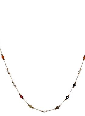 日系叠戴彩色天然石梨形闪钻项链