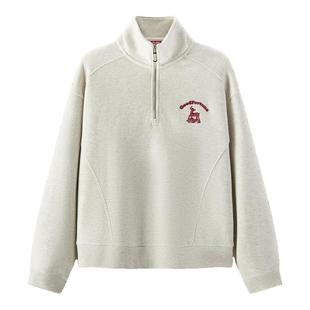 森马张仁华非遗联名卫衣女春半拉链立领宽松刺绣简约时尚显瘦上衣