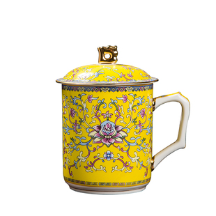 景德镇陶瓷珐琅彩茶杯带盖杯子水杯办公杯家用骨瓷礼盒套装送礼