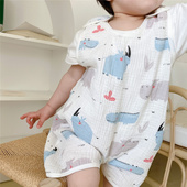 儿童无袖 分腿睡袋马甲宝宝夏背心睡袍纯棉纱布婴幼儿空调薄睡衣 式