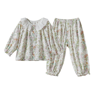 [弹力丝麻棉]嫚熙儿童家居服男女童睡衣套装分体长袖早春宝宝衣服
