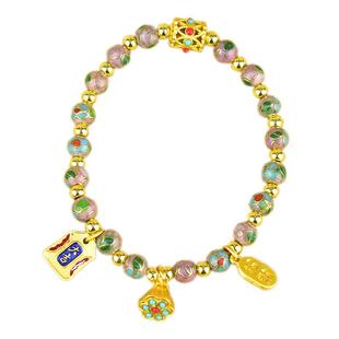 北京景泰蓝手串6mm磨光珠子手工铜胎掐丝珐琅高温烧蓝8mm手链女款