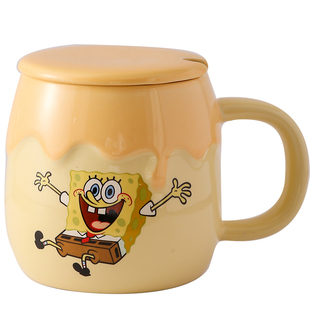 海绵宝宝派大星陶瓷杯子带盖勺情侣对杯马克杯送闺蜜生日礼物水杯