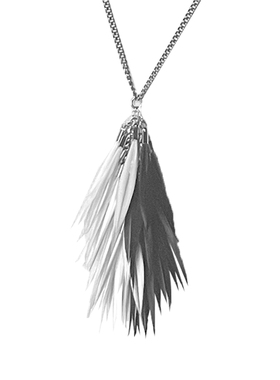 黑鸟原创羽毛项链黑白拼接简约男女长吊坠小众流苏挂件简洁细长