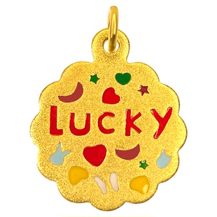 3D硬金幸运曲奇饼干吊坠新款沙金小众锁骨链Lucky吊坠送女友礼物