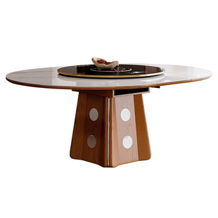 杰格森伸缩圆餐桌带电磁炉暖菜一体家用可折叠拉伸椭圆岩板饭桌