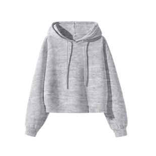 班尼路灰色卫衣女2025新款秋季短款显瘦美式连帽设计感外套上衣Q