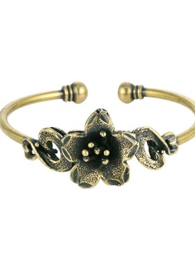 纯黄铜花朵手镯女仿古风饰品开口