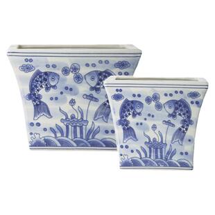 景德镇新中式青花瓷陶瓷花盆大口径带漏水孔绿植水培鱼缸家居装饰