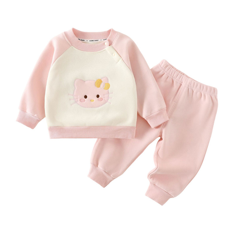 女宝宝薄棉衣服无骨外出服新生满月婴儿衣服秋冬卫衣分体保暖套装