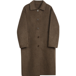 布景毛呢大衣女2025年冬季新品简约翻领含羊毛中长款毛呢外套6326