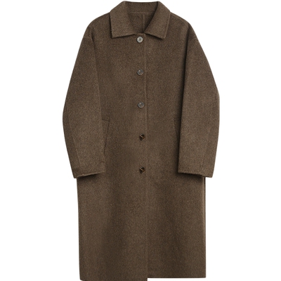 布景毛呢大衣女2025年冬季新品简约翻领含羊毛中长款毛呢外套6326