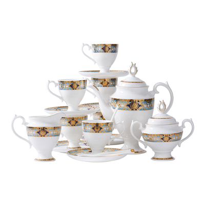 欧式浮雕金骨瓷咖啡具套装21件