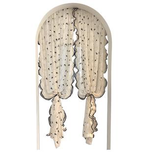 高档玫瑰花园门帘法式奶油风透光不透人窗纱帘刺绣玫瑰浪漫氛围帘