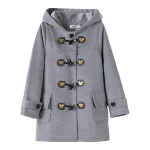 墨秋jk熊仔呢子中长款大衣日系学院风牛角扣小个子毛呢外套女新款